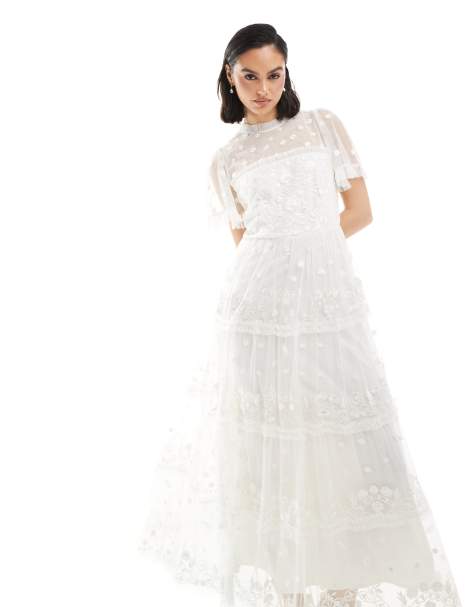 Maya Floral embroidered short sleeve midi dress in white - view 1