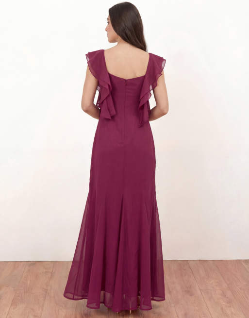 Maya Floral embroidered strappy godet maxi dress in deep pink, 3 of 4