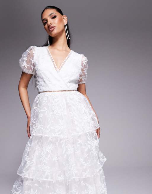 sachin and babi light blue dress Chic Floral Embroidered Boho Wedding Dress with Detachable Sleeves main image 0