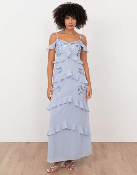 Maya Floral embroidery cold shoulder maxi dress in pastel blue - view 1