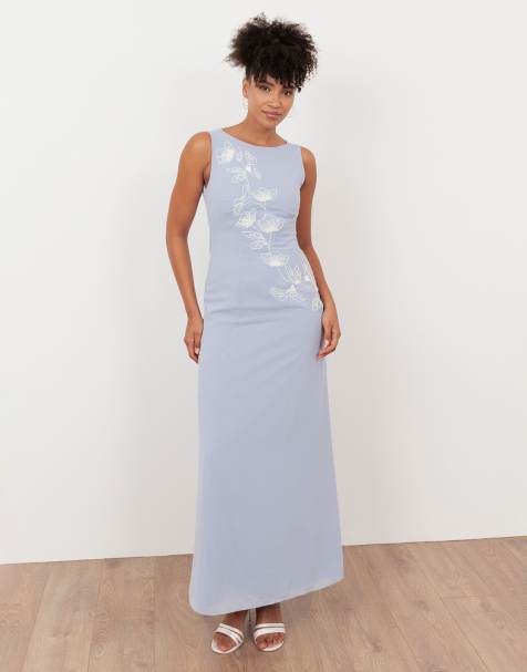 Maya Floral embroidery cowl back maxi dress in pastel blue - view 1