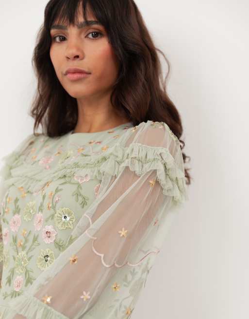 sachin and babi light blue dress Laurel Teal Floral Embroidered Maxi Dress – Frock and Frill main image 1