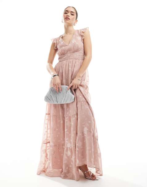 Maya Floral flutter sleeve v neck maxi dress in blush pink - view 1