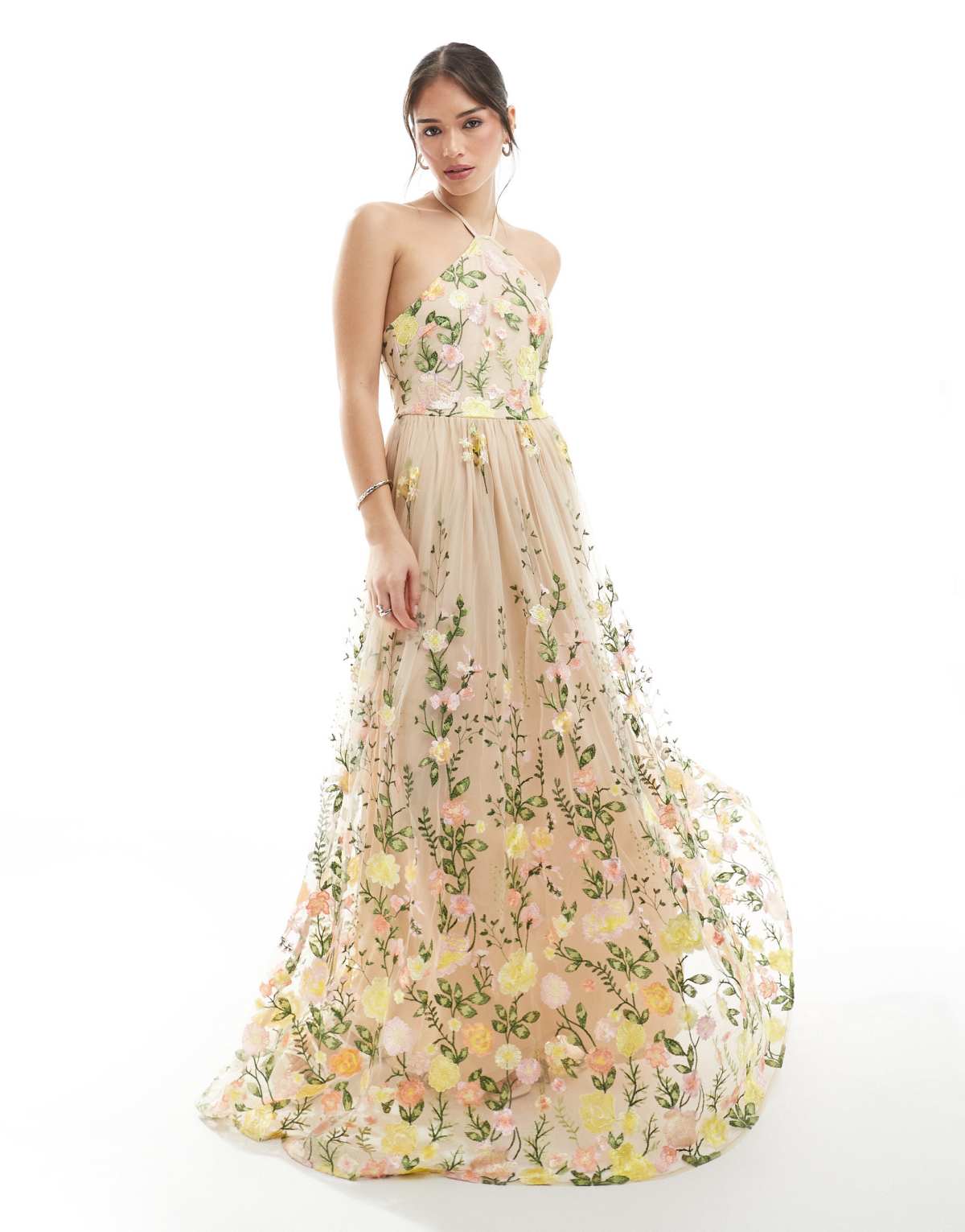Maya Floral halter neck maxi dress in multi