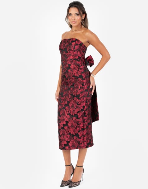 Maya Floral jacquard bandeau midi dress in red - view 1