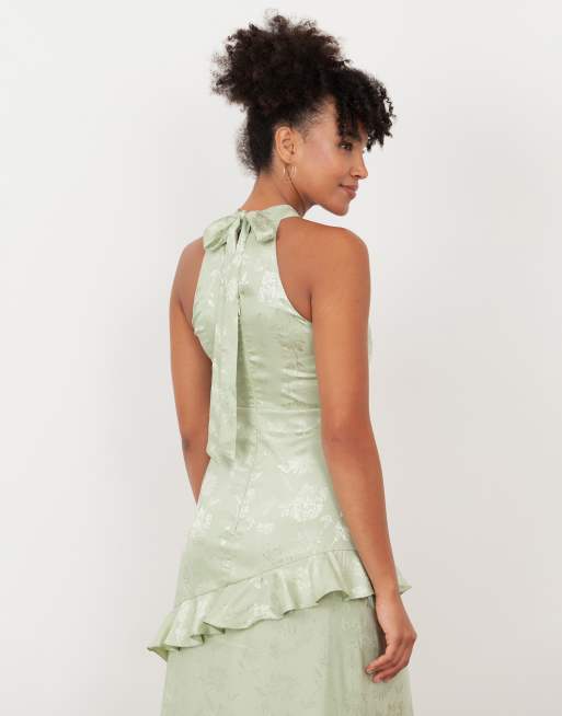 Maya Floral jacquard satin halter neck maxi dress in meadow green, 2 of 4