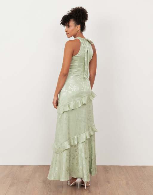 Maya Floral jacquard satin halter neck maxi dress in meadow green, 4 of 4