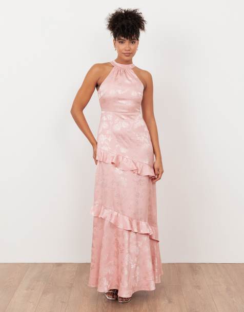 Maya Floral jacquard satin halter neck maxi dress in soft pink - view 1