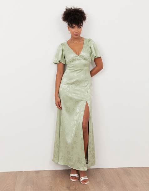 Maya Floral jacquard satin maxi dress in meadow green - view 1
