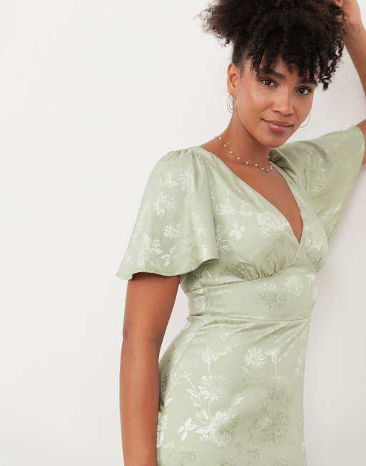 Maya Floral jacquard satin maxi dress in meadow green, 3 of 4