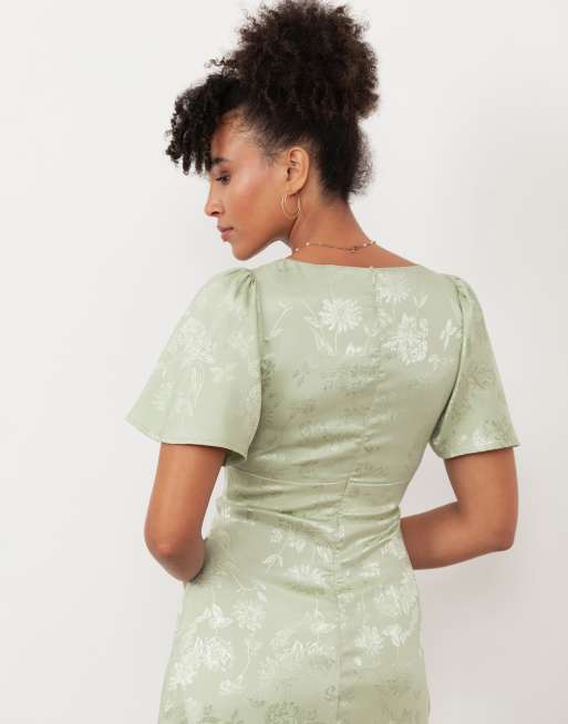 Maya Floral jacquard satin maxi dress in meadow green, 4 of 4