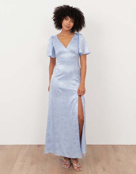 Maya Floral jacquard satin maxi dress in pastel blue - view 1