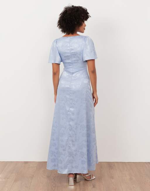 Maya Floral jacquard satin maxi dress in pastel blue, 2 of 4