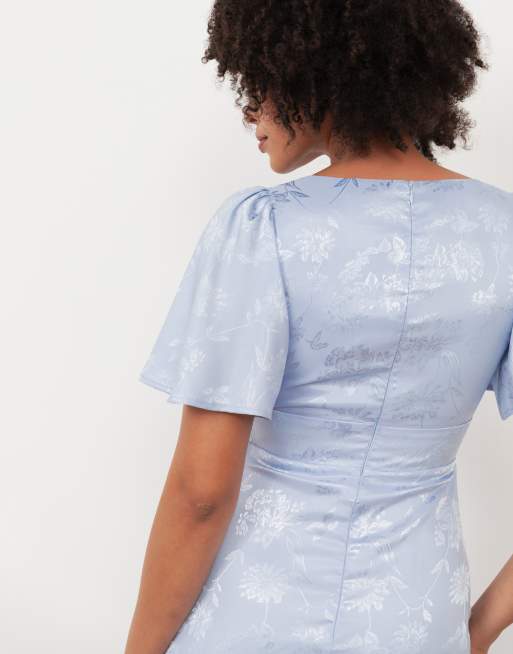 Maya Floral jacquard satin maxi dress in pastel blue, 3 of 4