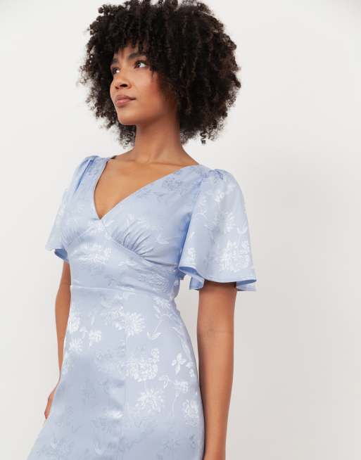 Maya Floral jacquard satin maxi dress in pastel blue, 4 of 4