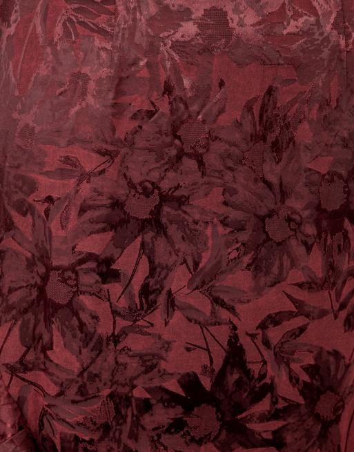 Maya Floral jacquard waterfall ruffle satin maxi dress in dark red, 5 of 5