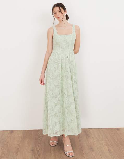 Maya Floral lace drop waist midaxi dress in mint