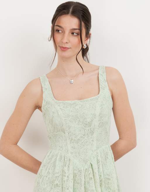 Maya Floral lace drop waist midaxi dress in mint, 2 of 4