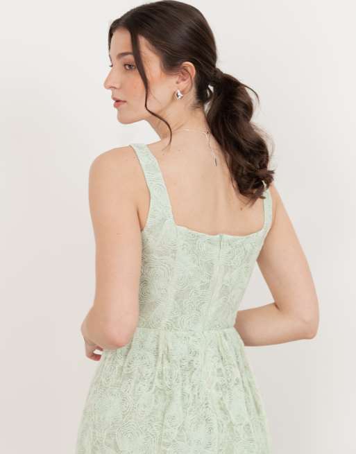 Maya Floral lace drop waist midaxi dress in mint, 4 of 4