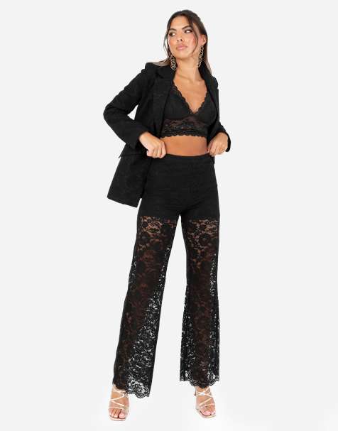Maya Floral lace high waist trousers in black
