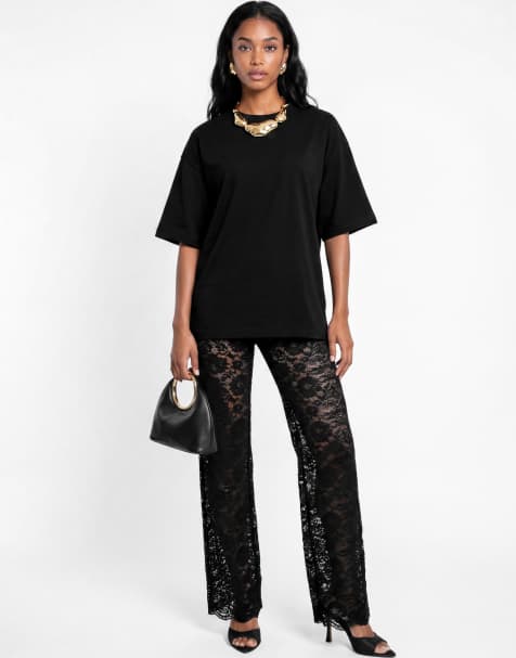 Maya Floral lace high waist trousers in black