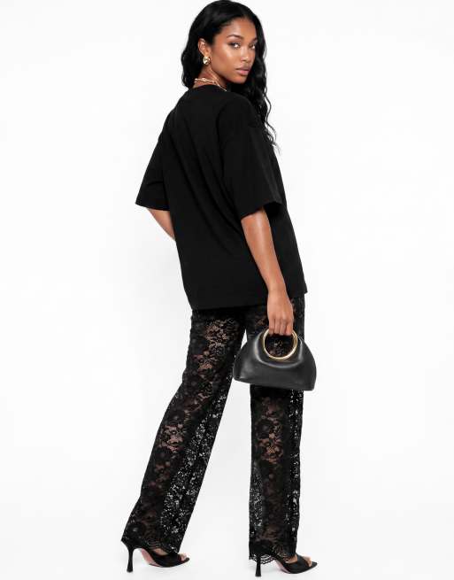 Maya Floral lace high waist trousers in black, 2 of 5