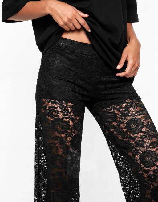 Maya Floral lace high waist trousers in black, 3 of 5