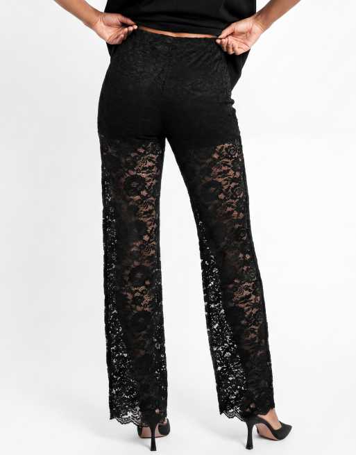 Maya Floral lace high waist trousers in black, 4 of 5