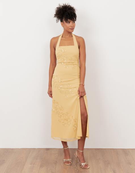 Maya Floral motif halter neck midaxi dress in buttercream - view 1