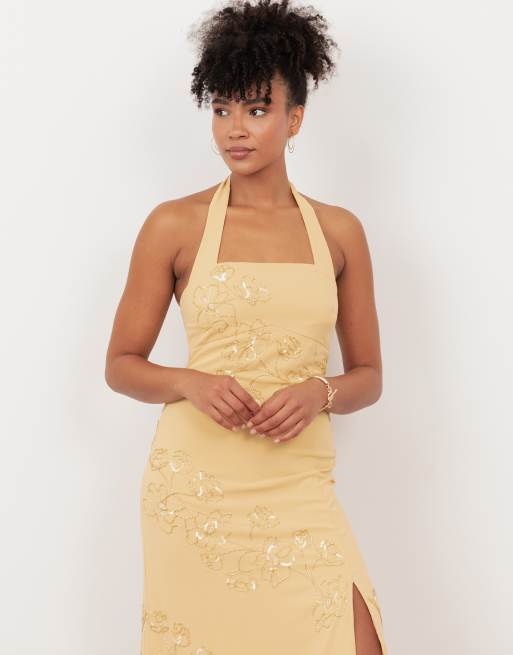 Maya Floral motif halter neck midaxi dress in buttercream, 2 of 4