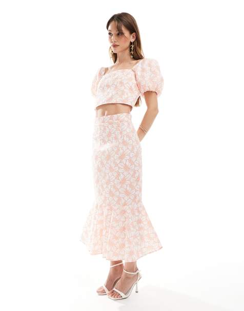Maya floral print midaxi skirt set in coral - view 1
