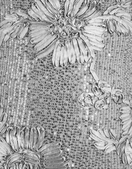 Maya Floral ribbon applique sequin sleeveless maxi dress in silver, 5 of 6