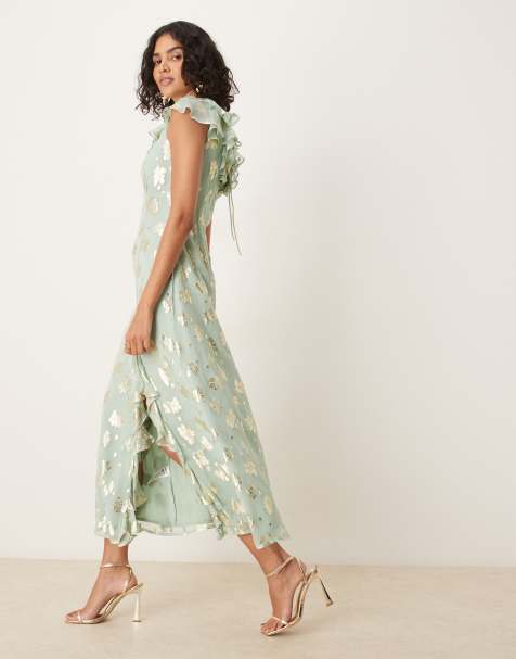 Maya Floral ruffle midi dress in mint