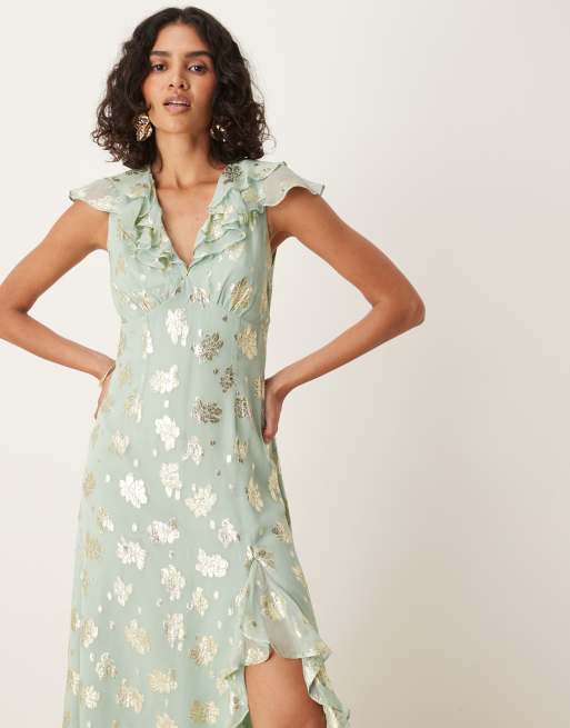 Maya Floral ruffle midi dress in mint, 4 of 4