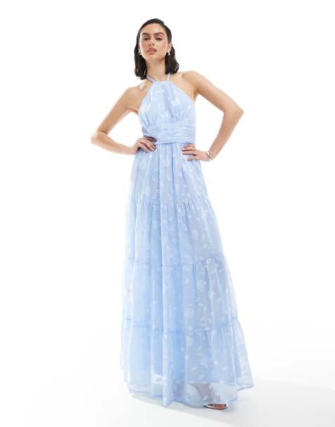 Maya Floral self-tie halter neck maxi dress in light blue - view 1