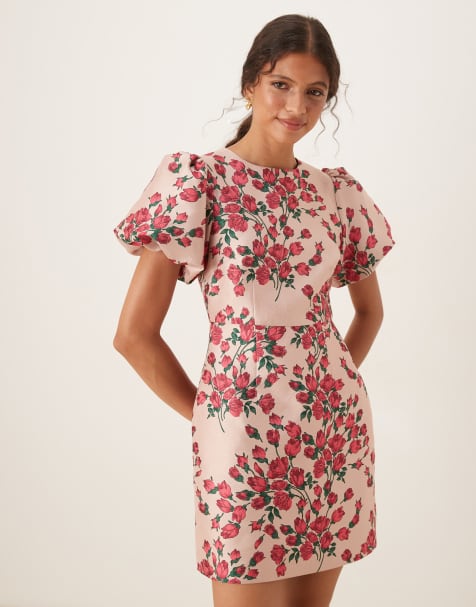 Maya Floral short puff sleeve mini dress in pink - view 1