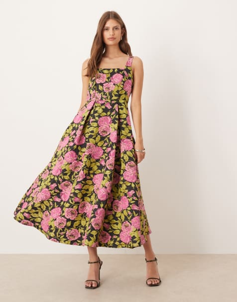 Maya Floral square neck midaxi dress in multi