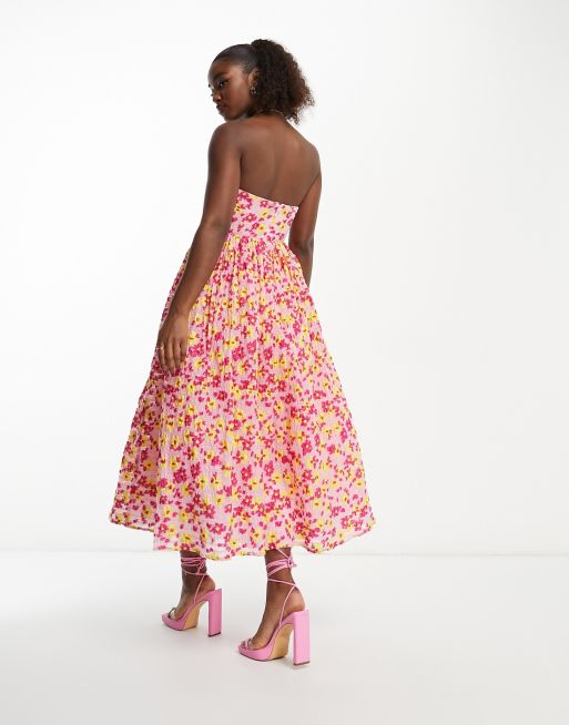 Zara pink sale floral midi dress