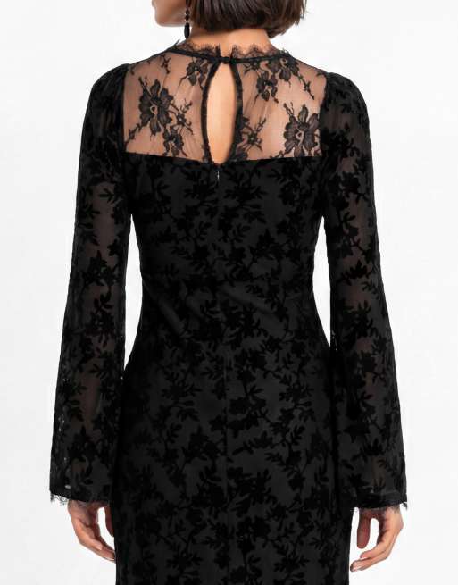 Maya Floral velvet burnout bell sleeve maxi dress in black, 4 of 6