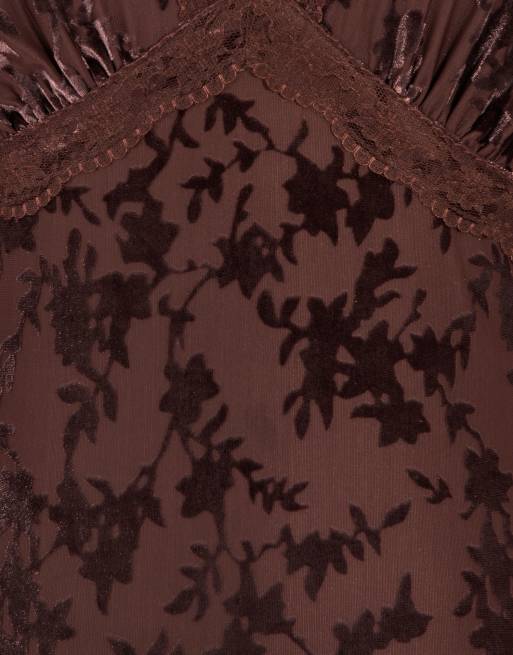 Maya Floral velvet devore v neck midaxi dress in chocolate, 5 of 5