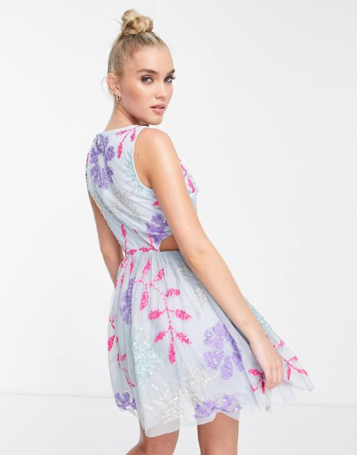 ASOS DESIGN embellished mini corset prom dress with oversized disc