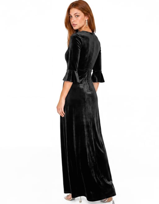 Maya Flute sleeve velvet maxi dress in black, 2 of 6