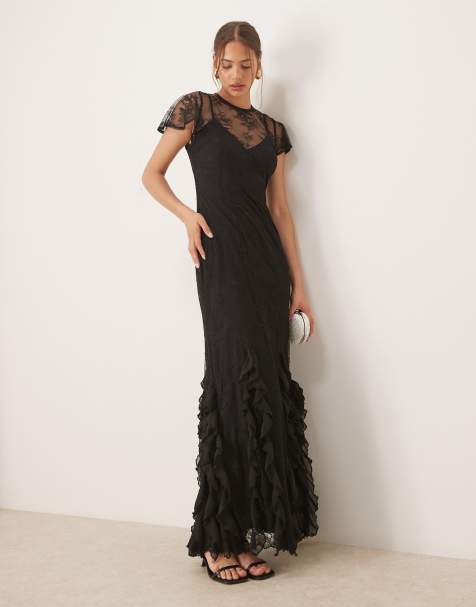 Maya Flutter sleeve lace maxi dress in black