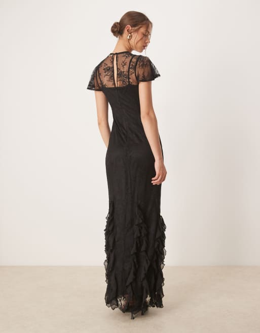 Maya Flutter sleeve lace maxi dress in black, 2 of 4