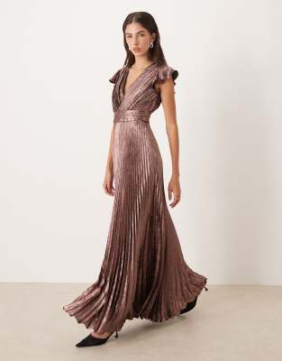 Flowing Layered Dress with Flutter Sleeves Gold