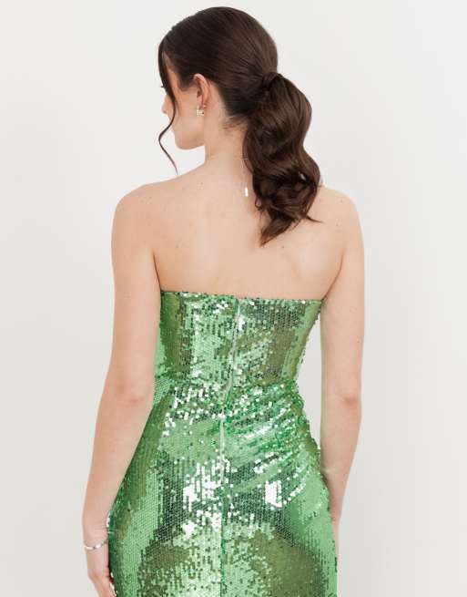 Maya Fully embellished bandeau midi dress in green, 3 of 4