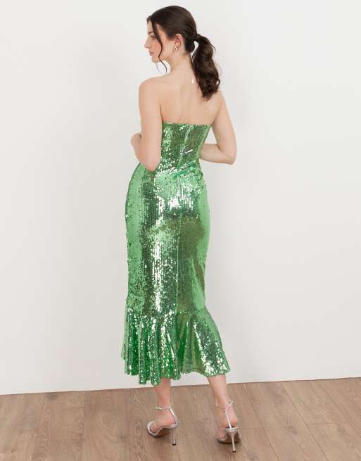Maya Fully embellished bandeau midi dress in green, 4 of 4