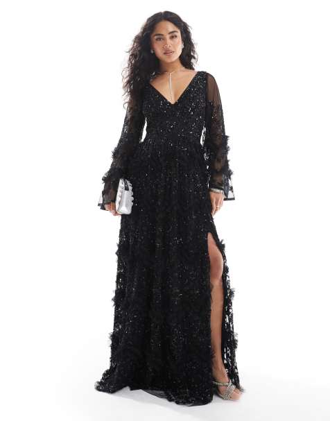 Maya Fully embellished maxi dress in black