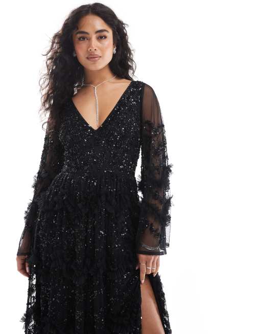 Maya Fully embellished maxi dress in black, 3 of 4