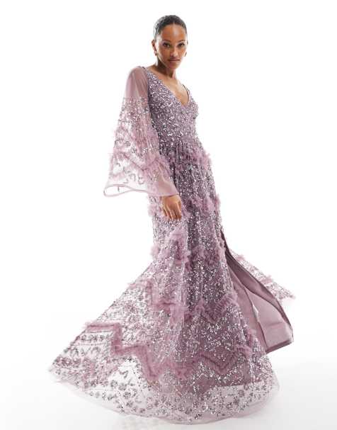 Maya Fully embellished maxi dress in moody lilac